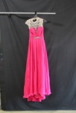 Macduggal Hot Pink Full Length Dress With Gold Detail Size: 2