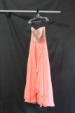 Alyce Paris Peach Strapless Full Length Dress With Beaded Bodice Size: 4