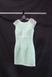Macduggal Mint Striped Cocktail Dress With Beaded Shoulders Size: 6