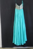 Night Moves Teal Strapless Chiffon Sequin Gown Size: 6