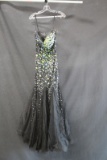 Jovani Black Full Length Dress With Multicolored Beading Size: 6
