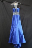 Rachel Allan Blue Halter Style Full Length Dress With Beaded Accents Size: