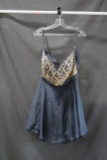 Alyce Paris Navy Blue Cocktail Dress With Gold Beaded Bodice Size: 18