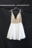 Jovani White Cocktail Dress With Gold Beaded Bodice Size: 8