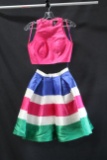 Macduggal Pink Two-piece With Striped Skirt Size: 2