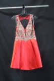 Jovani Red Cocktail Dress With Gold Beading Size: 6