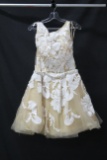 Jovani Beige Cocktail Dress With White Floral Appliques Size: 14