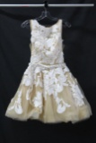 Jovani Beige Cocktail Dress With White Floral Appliques Size: 4