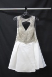 Jovani White Cocktail Dress With Beaded Bodice Size: 4