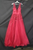 Jovani Red Full Length Beaded Dress Size: 8