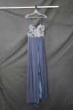 Dave And Johnny Slate Blue Full Length Dress With Lace Bodice Size: 44449