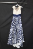 Macduggal Navy And White Full Length Dress With Patterned Skirt Size: 10