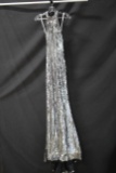 Jovani Silver Sequined Full Length Dress Size: 0