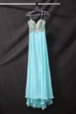 Splash Light Blue Strapless Full Length Dress With Beaded Bodice Size: 0