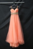 Night Moves Peach Strapless Full Length Dress With Beaded Waist Size: 6