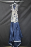 Rachel Allan Blue Full Length Dress With Beaded Top Size: 4