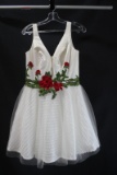 Rachel Allan Off-white V-neck Cocktail Dress With Rose Detail Size: 10