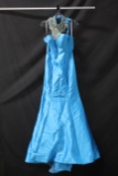 Rachel Allan Blue Full Length Dress With Beaded Yoke Size: 10