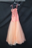 Macduggal Pink Strapless Full Length Dress With Beading Size: 8