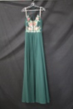 Faviana Green Full Length Dress With Floral Detail Size: 8