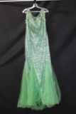 Partytime Light Green Beaded Full Length Dress Size: 14w