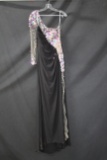 Partytime Black And White One Shouldered Full Length Dress With Beading Siz