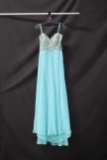 Splash Light Blue Strapless Full Length Dress With Beaded Bodice Size: 8