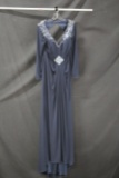 Macduggal Gray Long Sleeved Full Length Dress Size: 14