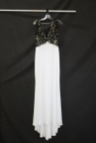 Splash Black And White Full Length Dress With Beaded Top Size: 12