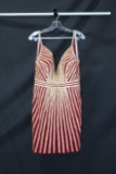 Jovani Red And Gold Cocktail Dress With Beading Size: 8