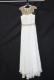 Rachel Allan White Full Length Dress With Beaded Accents Size: 14