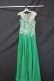 Macduggal Green Full Length Dress With Beaded Top Size: 14