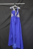 Macduggal Blue Full Length Dress With Beaded Accents Size: 14