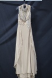 Macduggal Beige Full Length Dress With Beaded Bodice Size: 14