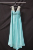 Partytime Mint Green Full Length Dress With Beaded Shoulders Size: 14