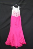 Rachel Allan Pink And White Full Length Dress With Beaded Top Size: 14w