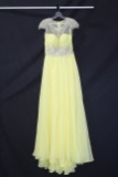 Rachel Allan Yellow Full Length Dress With Beaded Accents Size: 14