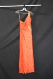 Dave And Johnny Orange Sequined One Shouldered Full Length Dress Size: 4451