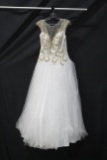 Macduggal White Full Length Dress With Beaded Bodice Size: 12