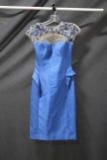 Macduggal Blue Cocktail Dress With Illusion Neckline Size: 6