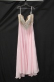 Eleni Elias Light Pink Strapless Full Length Dress With Beaded Top Size: 16