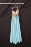 Terani Couture Blue Strapless Full Length Dress With Beaded Top Size: 16