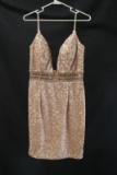 Jovani Nude V-neck Beaded Cocktail Dress Size: 8