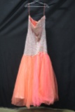 Macduggal James Coral Strapless Full Length Dress With Beaded Top Size: 20