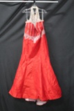 Rachel Allan Red Halter Style Full Length Dress With Beading Size: 20