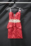 Partytime Red Sequined Strapless Cocktail Dress With Peplum Size: 6