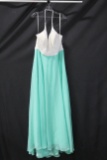Madison James Mint Green And White Halter Style Full Length Dress Size: 20