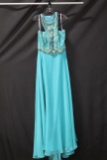 Rachel Allan Blue Halter Style Full Length Dress With Beaded Top Size: 20