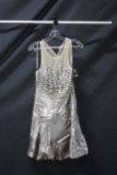 Faviana Silver Cocktail Dress With Beading Size: 8