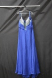 Macduggal Blue Full Length Dress With Beaded Accents Size: 20w